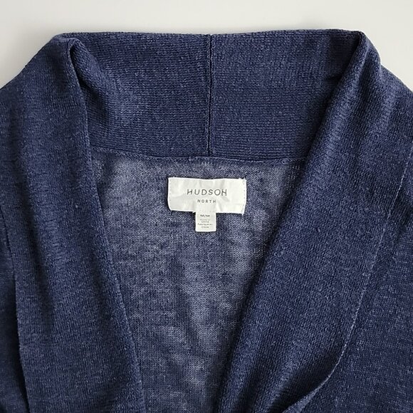 Hudson North Women's Knit Linen Blend Navy Long Open Front Cardigan Pockets Sz M - Picture 5 of 9